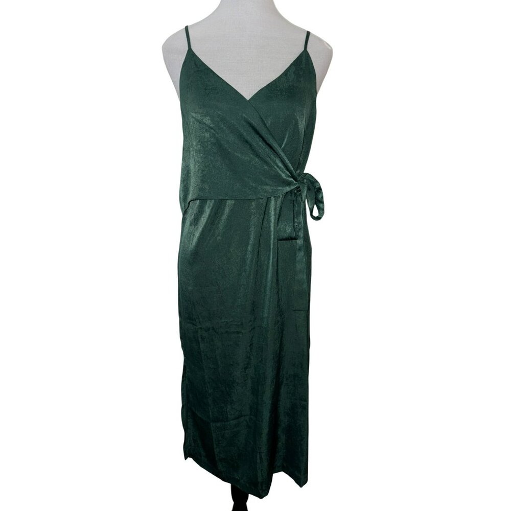 Lulus Fall In Love Forest Green Midi Wrap Dress Size Small